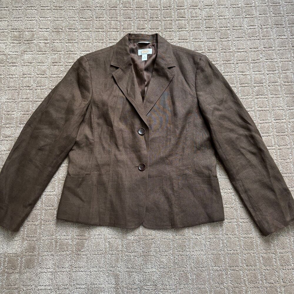 Talbots Irish Linen Blazer Jacket Women’s 14 Brown Office Preppy Career Academia